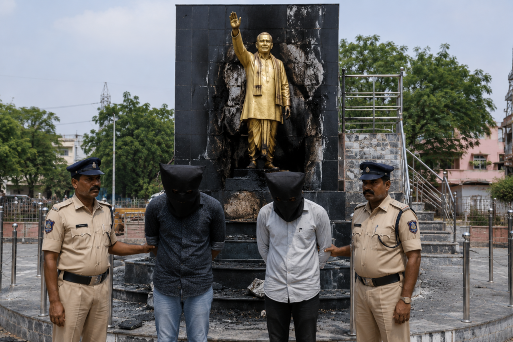 Two Arrested in Nalgonda for Allegedly Setting Fire to NTR Statue chatgpt image jun 18, 2026, 07 55 23 pm